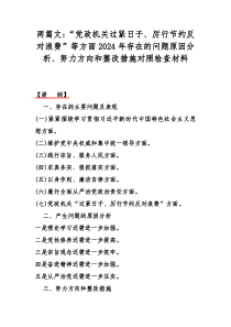 两篇文：“党政机关过紧日子、厉行节约反对浪费”等方面2024年存在的问题原因分析、努力方向和整改