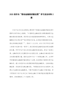 2023某市长“推动金融高质量发展”学习发言材料2篇