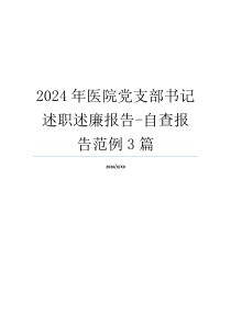 2024年医院党支部书记述职述廉报告-自查报告范例3篇