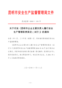 关于印发《昆明市企业主要负责人履行安全生产监督管理职责规定(试行