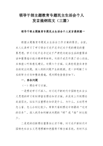 领导干部主题教育专题民主生活会个人发言提纲范文（三篇）