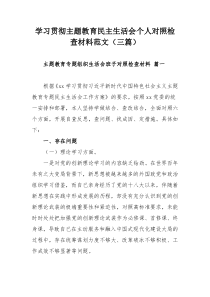 学习贯彻主题教育民主生活会个人对照检查材料范文（三篇）