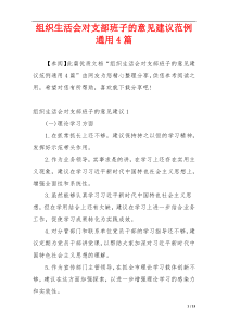 组织生活会对支部班子的意见建议范例通用4篇