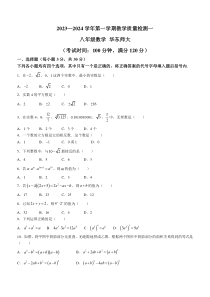 河南省周口市淮阳区2023-2024学年八年级上学期10月月考数学试题