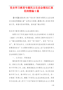 党史学习教育专题民主生活会情况汇报范例精编5篇