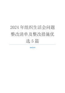 2024年组织生活会问题整改清单及整改措施优选5篇