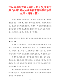 2024年策划方案（实例）怎么做_策划方案（实例）可被实施并能取得科学有效的效果（精选4篇）