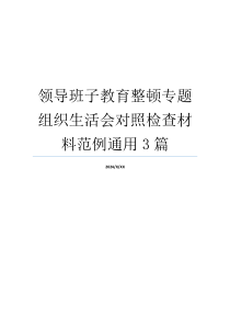 领导班子教育整顿专题组织生活会对照检查材料范例通用3篇