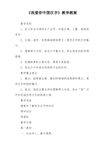 《我爱你中国汉字》教学教案