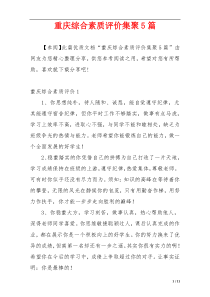 重庆综合素质评价集聚5篇