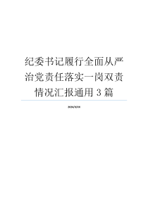 纪委书记履行全面从严治党责任落实一岗双责情况汇报通用3篇