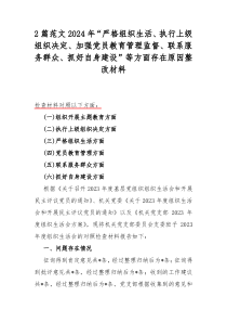 2篇范文2024年“严格组织生活、执行上级组织决定、加强党员教育管理监督、联系服务群众、抓好自身