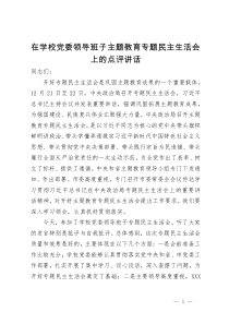 在学校党委领导班子主题教育专题民主生活会上的点评讲话