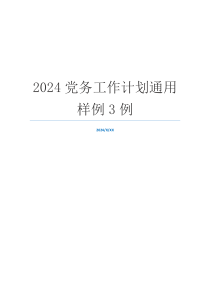 2024党务工作计划通用样例3例