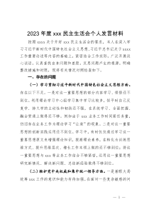 2023年度xxx民主生活会个人发言材料