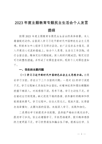 2023年度主题教育专题民主生活会个人发言提纲