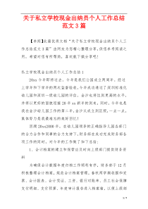 关于私立学校现金出纳员个人工作总结范文3篇