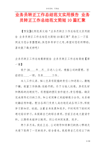 业务员转正工作总结范文实用报告 业务员转正工作总结范文简短10篇汇聚