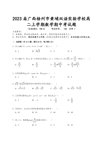 2023届广西梧州市黄埔双语实验学校高二上学期数学期中考试题