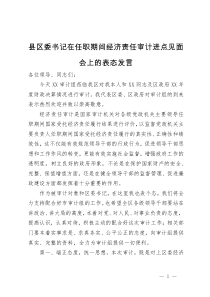 县区委书记在任职期间经济责任审计进点见面会上的表态发言