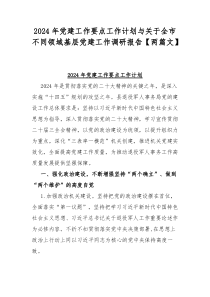 2024年党建工作要点工作计划与关于全市不同领域基层党建工作调研报告【两篇文】