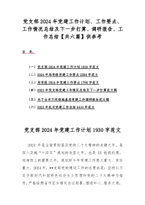 党支部2024年党建工作计划、工作要点、工作情况总结及下一步打算、调研报告、工作总结【共六篇】供