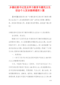 乡镇纪委书记党史学习教育专题民主生活会个人发言提纲通用3篇