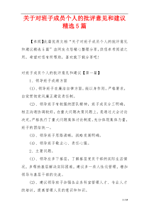 关于对班子成员个人的批评意见和建议精选5篇