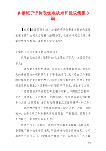 乡镇班子评价表优点缺点和建议集聚3篇