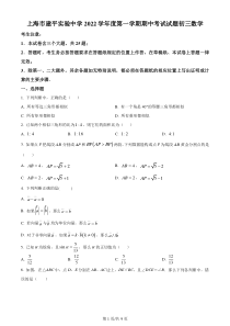 上海市建平实验中学2022-2023学年九年级上学期期中考试试题数学