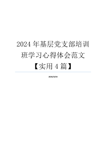 2024年基层党支部培训班学习心得体会范文【实用4篇】