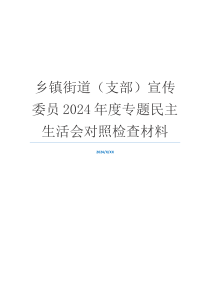 乡镇街道（支部）宣传委员2024年度专题民主生活会对照检查材料