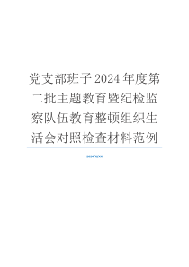 党支部班子2024年度第二批主题教育暨纪检监察队伍教育整顿组织生活会对照检查材料范例