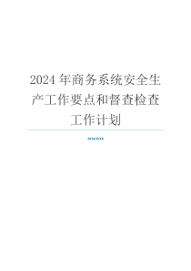 2024年商务系统安全生产工作要点和督查检查工作计划