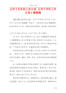 公司下半年的工作计划 公司下半年工作计划5篇精编