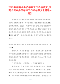 2023年销售业务员年终工作总结范文_医药公司业务员年终工作总结范文【精选4篇】