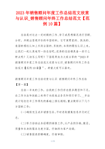 2023年销售顾问年度工作总结范文欣赏与认识_销售顾问年终工作总结范文【范例10篇】