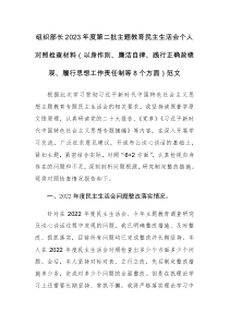 组织部长2023年度第二批主题教育民主生活会个人对照检查材料（以身作则、廉洁自律、践行正确政绩观