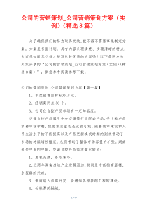 公司的营销策划_公司营销策划方案（实例）（精选8篇）