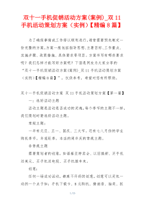 双十一手机促销活动方案(案例)_双11手机活动策划方案（实例）【精编8篇】