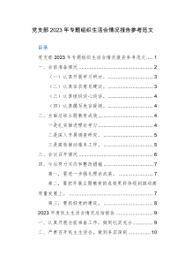 党支部2023年专题组织生活会情况报告参考范文