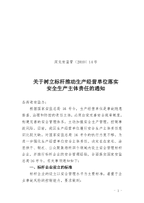 树立标杆推动生产经营单位落实安全生产主体责任的通知