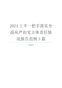 2024上半一把手落实全面从严治党主体责任情况报告范例3篇