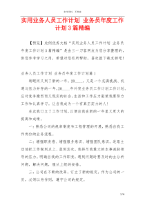 实用业务人员工作计划 业务员年度工作计划3篇精编