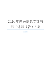 2024年度医院党支部书记（述职报告）3篇