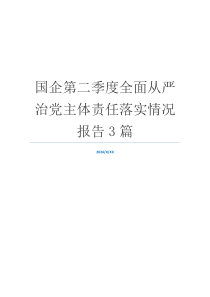 国企第二季度全面从严治党主体责任落实情况报告3篇