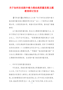 关于如何在实践中着力推动高质量发展主题教育研讨发言