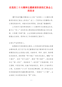 在党的二十大精神主题教育阶段性汇报会上的发言