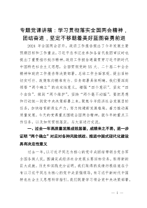 专题党课讲稿：学习贯彻落实全国两会精神  团结奋进  坚定不移朝着美好蓝图奋勇前进