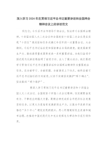 深入学习2024年在贯彻习近平总书记重要讲话和全国两会精神会议上的讲话范文